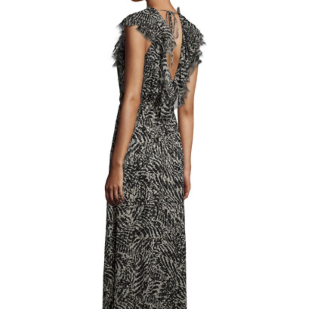 L’Agence Sophie Ruffle-Trim Flutter Maxi Dress, Size 2